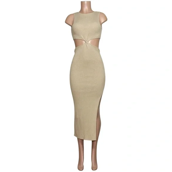 BEC + BRIDGE Riviera Cut-Out Knit Twist Midi Dress, Sand, 2 (US) - Picture 6 of 11